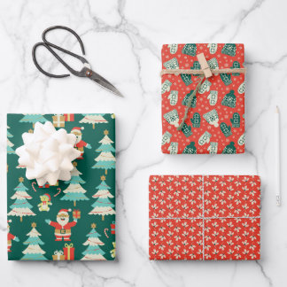 Cute Santa green Christmas colorful scene variety Wrapping Paper Sheets