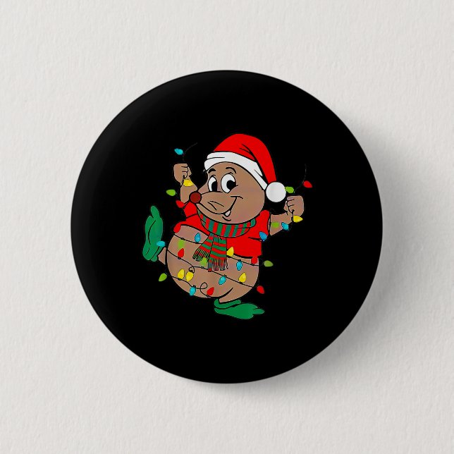 Cute Santa Gus Christmas Lights  Button (Front)