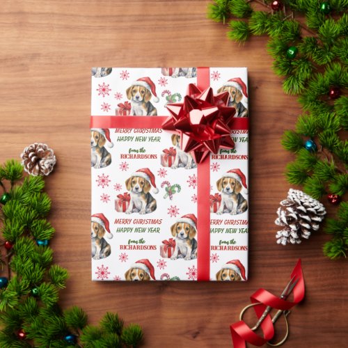 Cute Santa Hat Beagle Puppy Christmas Wrapping Paper