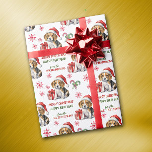Cute Santa Hat Beagle Puppy Christmas Wrapping Paper