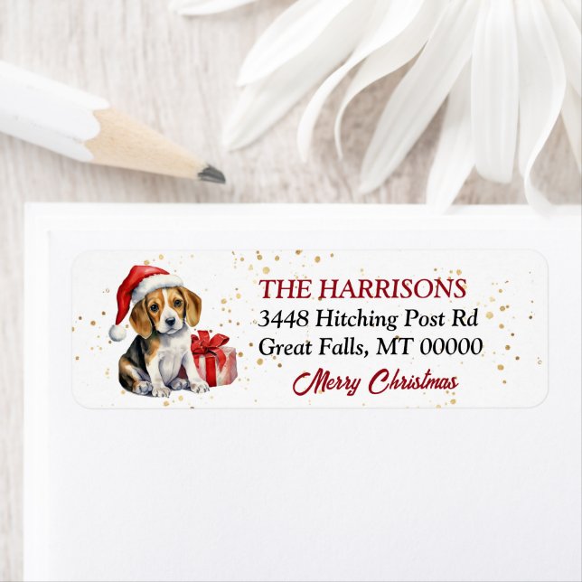 Cute Santa Hat Beagle Puppy Gifts Label (Insitu)