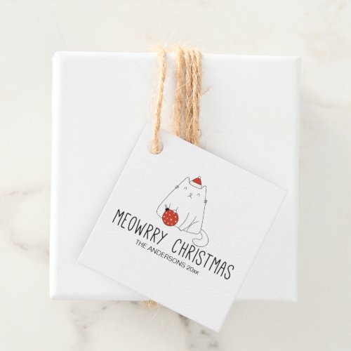 Cute Santa Hat Cat with Ornament Christmas Holiday Favor Tags