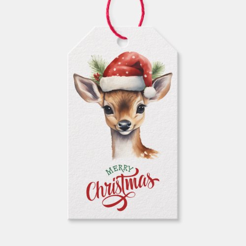 Cute Santa Hat Deer Fawn  Gift Tags