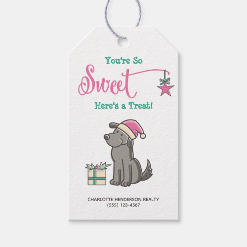 Cute Santa Hat Dog Heres a Treat Christmas Gift Tags