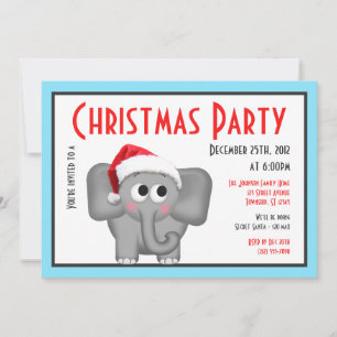 Cute Santa Hat Elephant - Christmas Invitations