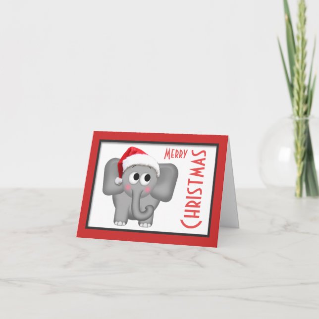 Cute Santa Hat Elephant "Merry Christmas" Card (Front)