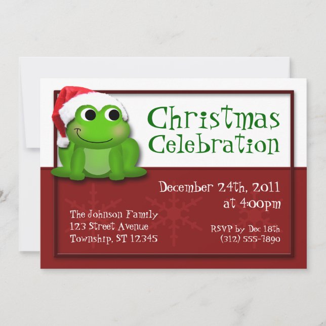 Cute Santa Hat Froggy Christmas Party Invitations (Front)