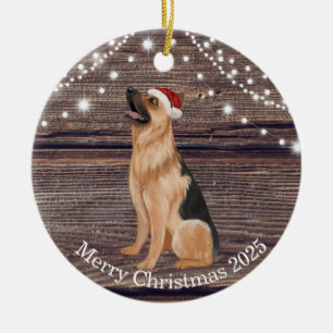 Cute Santa Hat German Shepherd Christmas Ceramic Ornament