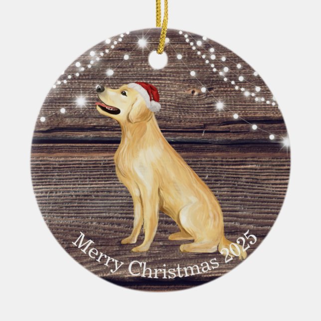 Cute Santa Hat Golden Retriever Christmas  Ceramic Ornament (Front)