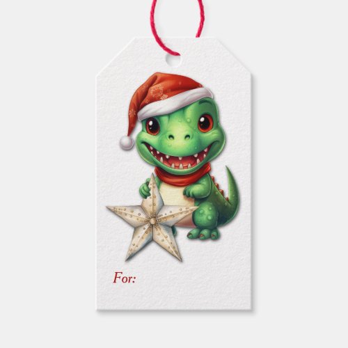 Cute Santa Hat Green Alligator Christmas Gift Tags