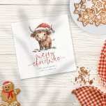 Cute Santa Hat Highland Cow Name Merry Christmas Napkins<br><div class="desc">Cute Santa Hat Highland Cow Name Merry Christmas. Festive cuteness for your holiday table,  with this fun design with a sweet highland cow in his Santa hat. Merry Christmas is in a set stylish script and personalise your name beneath.</div>