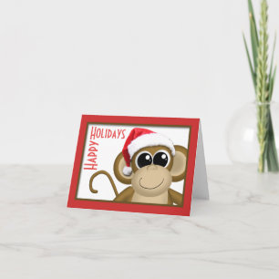 Cute Santa Hat Monkey "Happy Holidays" Card