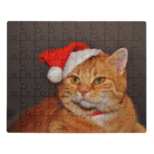 Cute Santa Hat Orange Tabby Cat Jigsaw Puzzle