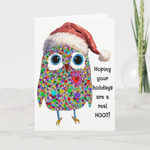 Cute Santa Hat Owl Christmas Holiday Greeting Card