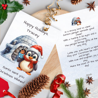 Cute Santa Hat Penguin Snowflakes Kids Christmas Holiday Card