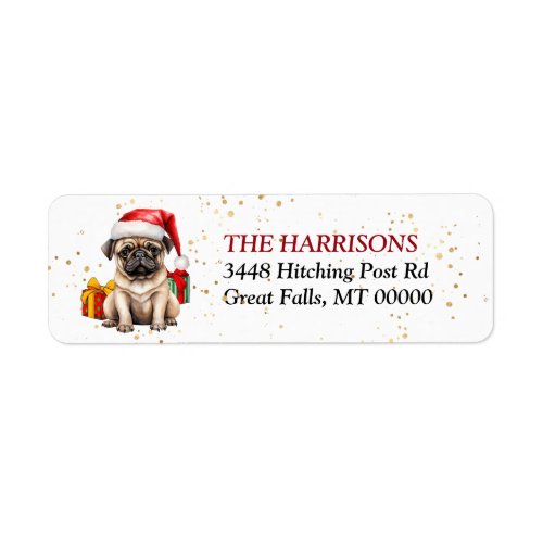 Cute Santa Hat Pug Puppy Gifts Return Address Label