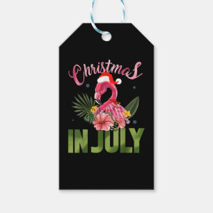 Cute Santa Hat Summer Flamingo Christmas In July Gift Tags
