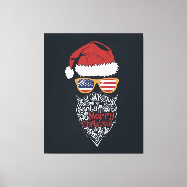Cute Santa Hat USA Flag Sunglasses and Christmas Canvas Print (Front)