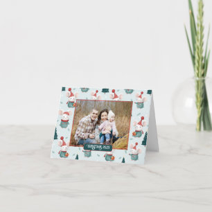 Cute Santa Hat White Mice Christmas Photo Folded Card