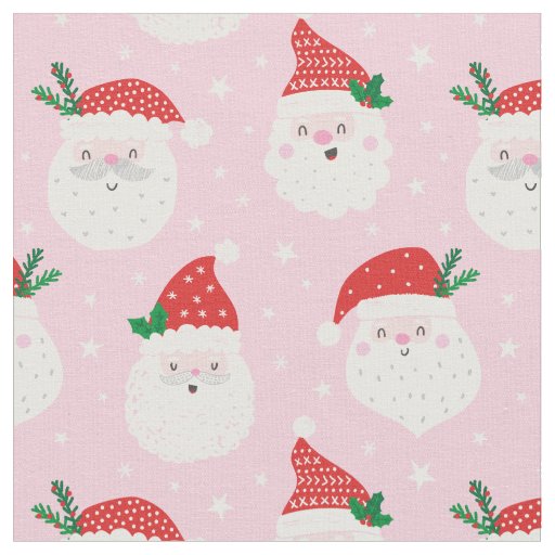 Cute Santa Heads on light pink Fabric