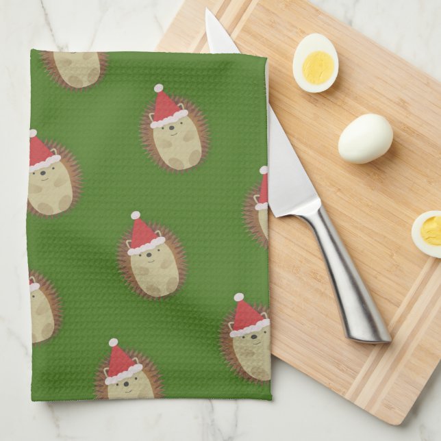 Cute Santa Hedgehog  Kitchen Towel (Quarter Fold)