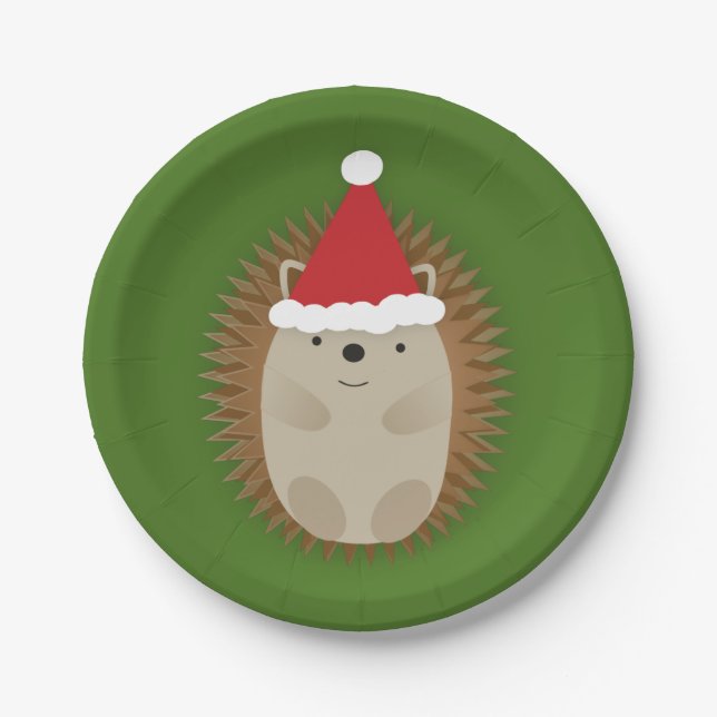 Cute Santa Hedgehog Paper Plates (Front)