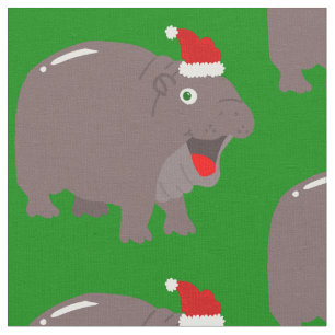 cute santa hippo christmas hippopotamus fabric