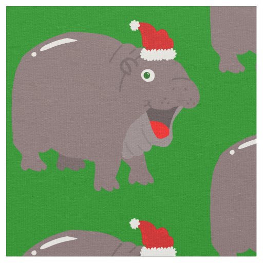 cute santa hippo christmas hippopotamus fabric