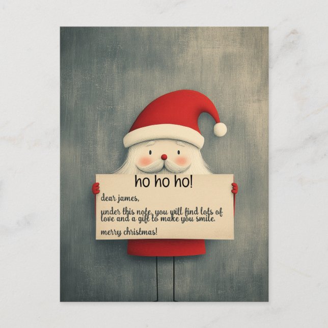 Cute Santa Holding a Customizable Banner Holiday Postcard (Front)