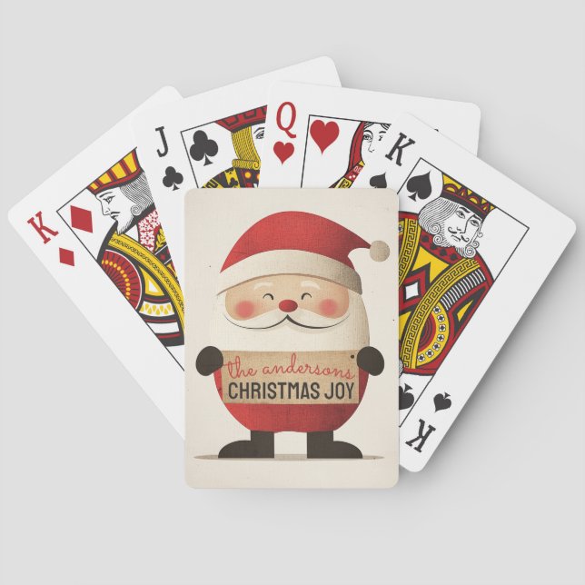 Cute Santa Holding Customizable Banner Poker Cards (Back)