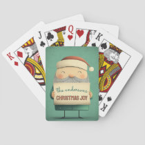 Cute Santa Holding Customizable Banner Poker Cards