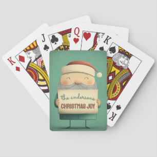 Cute Santa Holding Customizable Banner Poker Cards