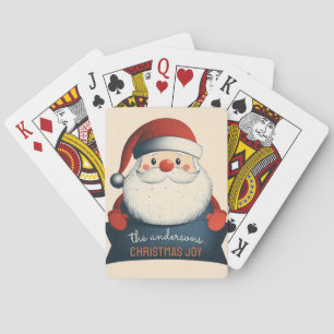 Cute Santa Holding Customizable Banner Poker Cards