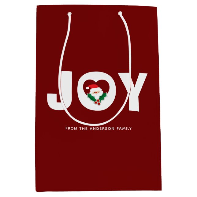 Cute Santa & Holly Berries Christmas Joy Medium Gift Bag (Front)