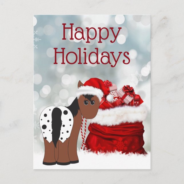 Cute Santa Horse n Gifts Happy Holidays Christmas Holiday Postcard (Front)