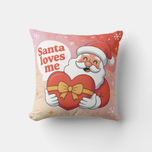 Cute Santa Hugging Heart - "Santa Loves Me"  Throw Pillow
