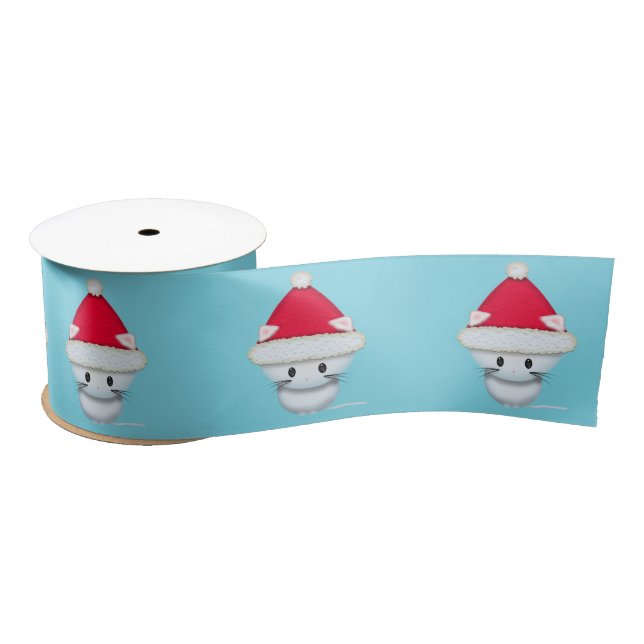 Cute Santa Kitten Christmas Art Satin Ribbon (Spool)