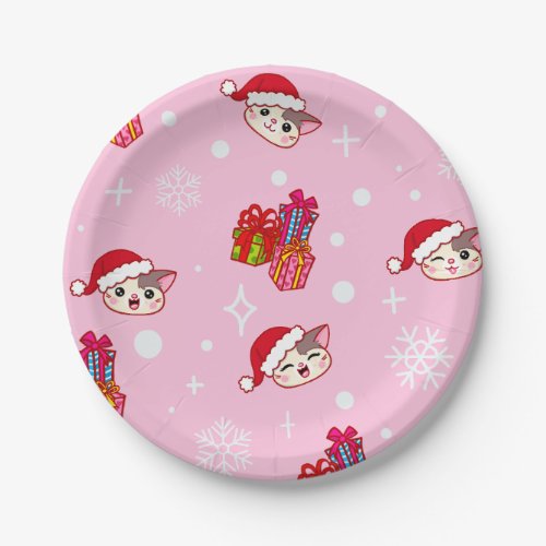 Cute Santa Kitties Pink Christmas Party Plates
