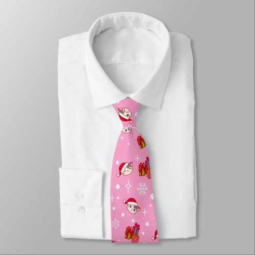 Cute Santa Kitties Retro Pink Christmas Tie