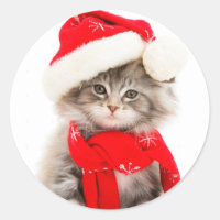Cute Santa Kitty Classic Round Sticker