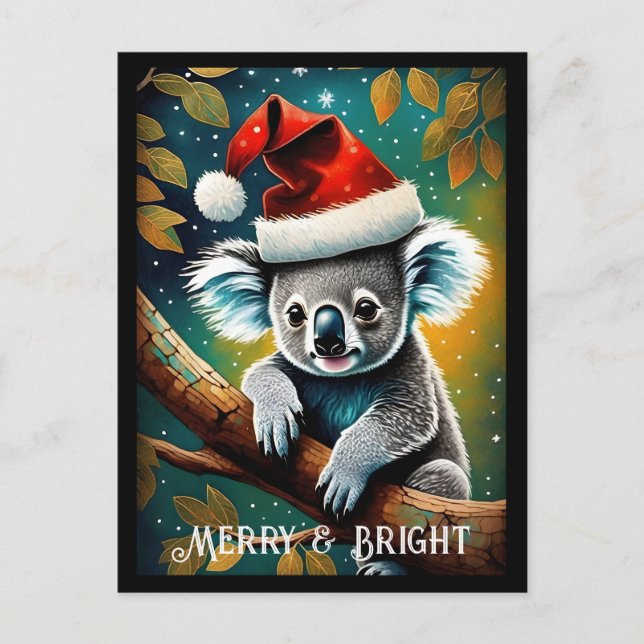 Cute Santa Koala On Tree Branch Christmas  Postcard (Front)