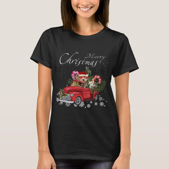 Cute Santa Labradoodle Riding Red Truck Merry Chri T-Shirt (Front)