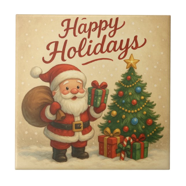 cute santa merry christmas ceramic tile (Front)