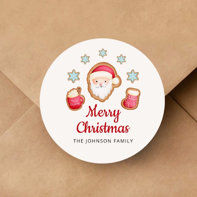 Cute Santa Merry Christmas Classic Round Sticker (Cute Santa Merry Christmas Classic Round Sticker)