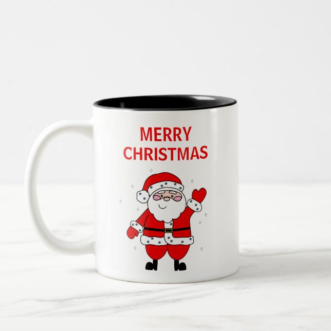 Cute Santa Merry Christmas Two-Tone Coffee Mug (Left)