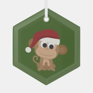 Cute Santa Monkey Glass Ornament