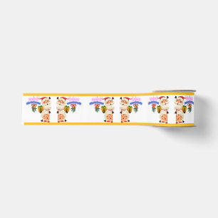 Cute Santa & Mrs. Claus Merry Christmas Greeting Grosgrain Ribbon
