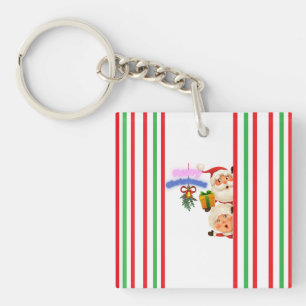 Cute Santa & Mrs. Claus Merry Christmas Greeting Keychain
