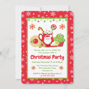 Cute Santa Mug & Cookies Christmas Party Invitation