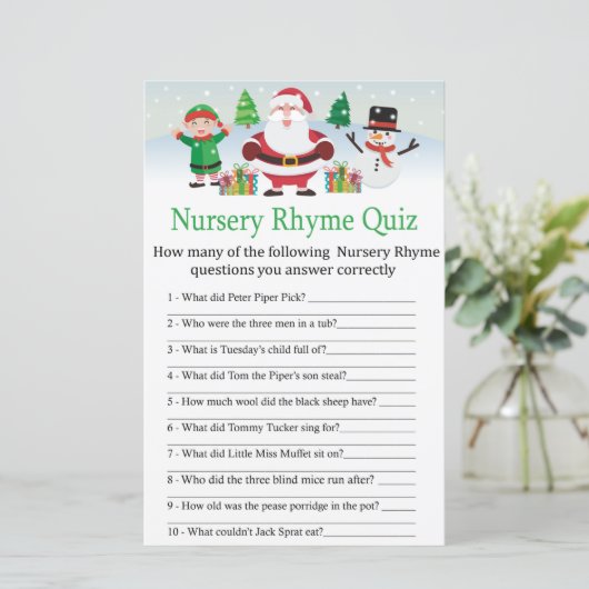 Cute Santa Nursery Rhyme Quiz baby shower game (Standing Front)